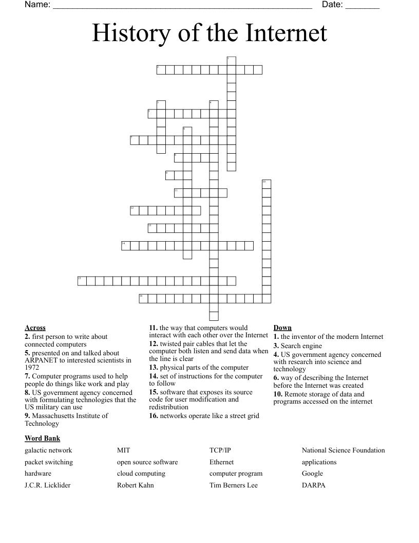 History of the Internet Crossword