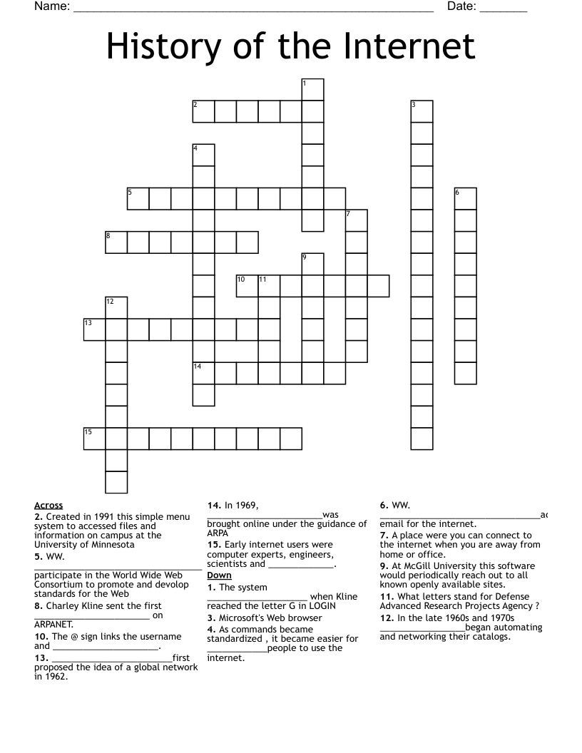 History of the Internet Crossword