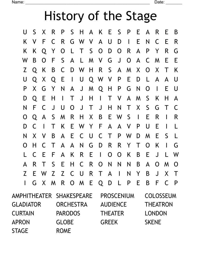 History of the Stage Word Search