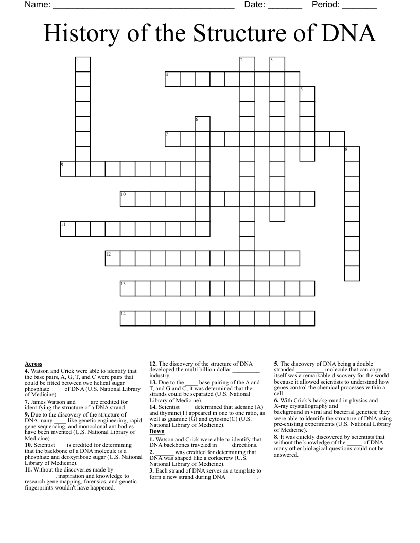 History of the Structure of DNA Crossword