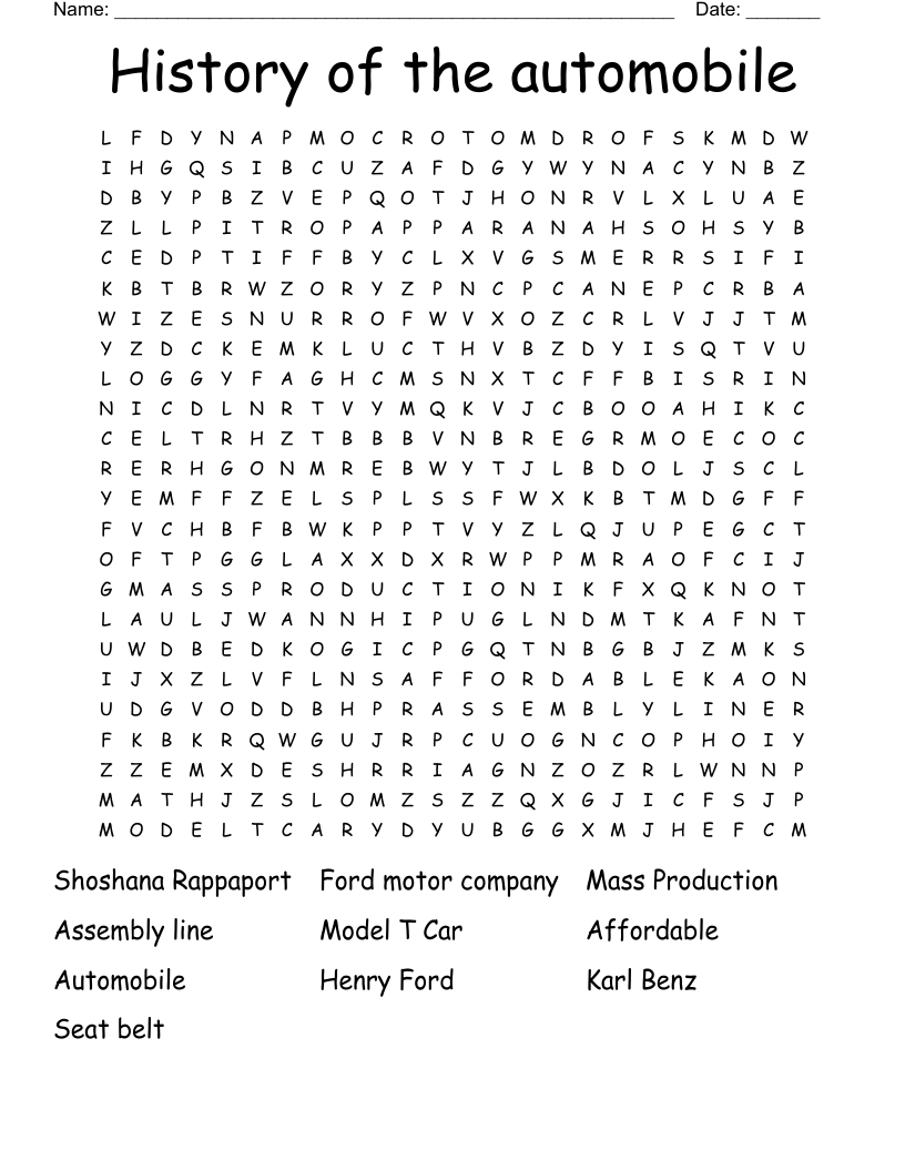 History of the automobile  Word Search
