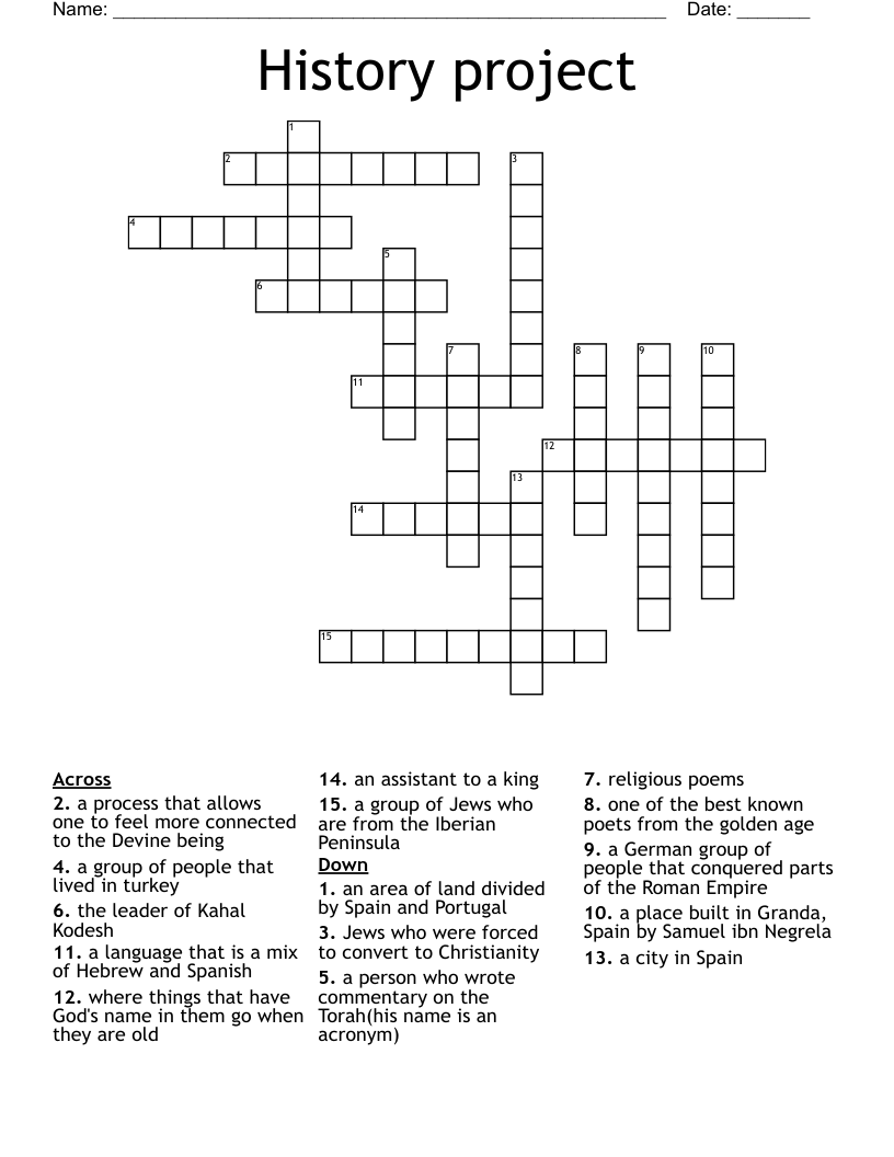 History project Crossword