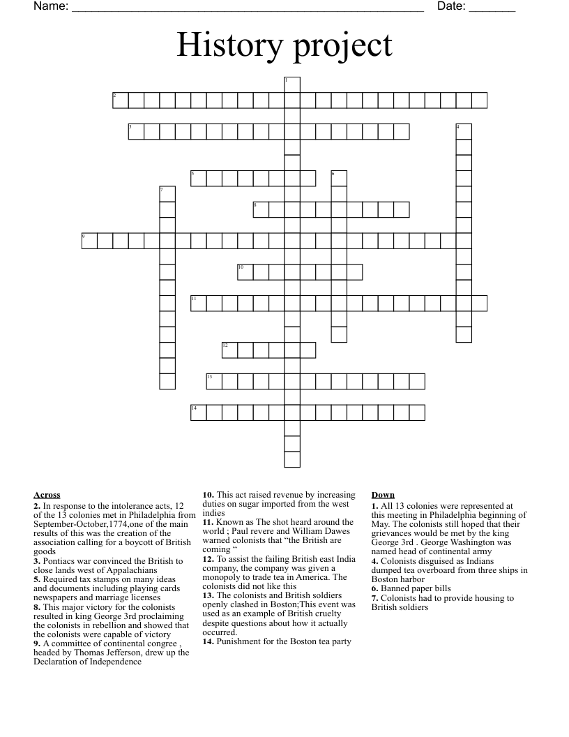 History project  Crossword