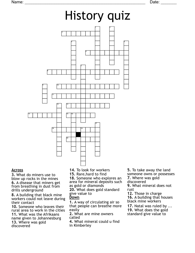 History quiz Crossword