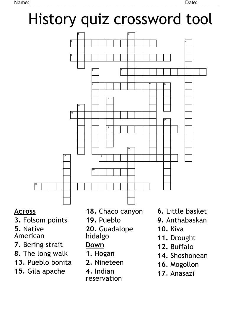 History quiz crossword tool 