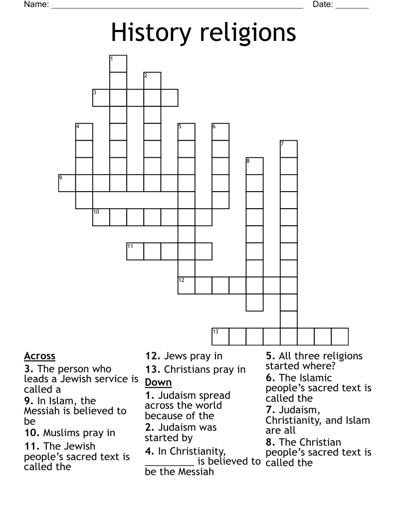 History religions Crossword