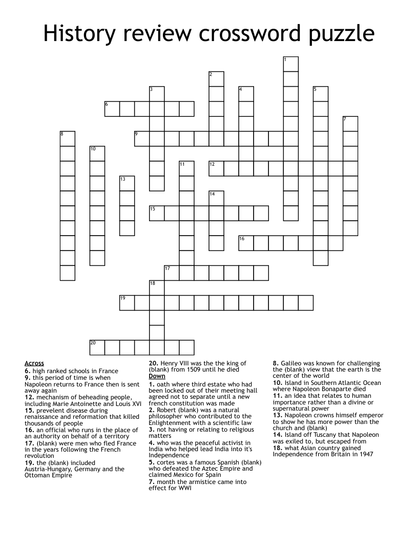 History review crossword puzzle