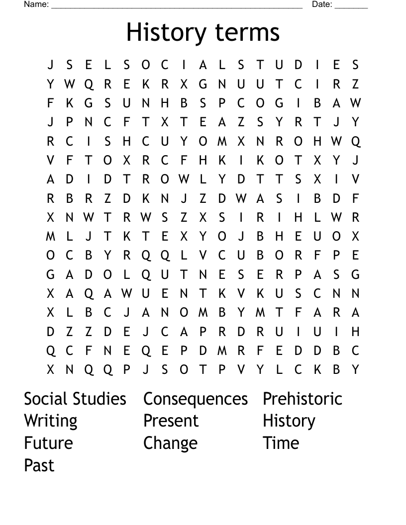 History terms Word Search