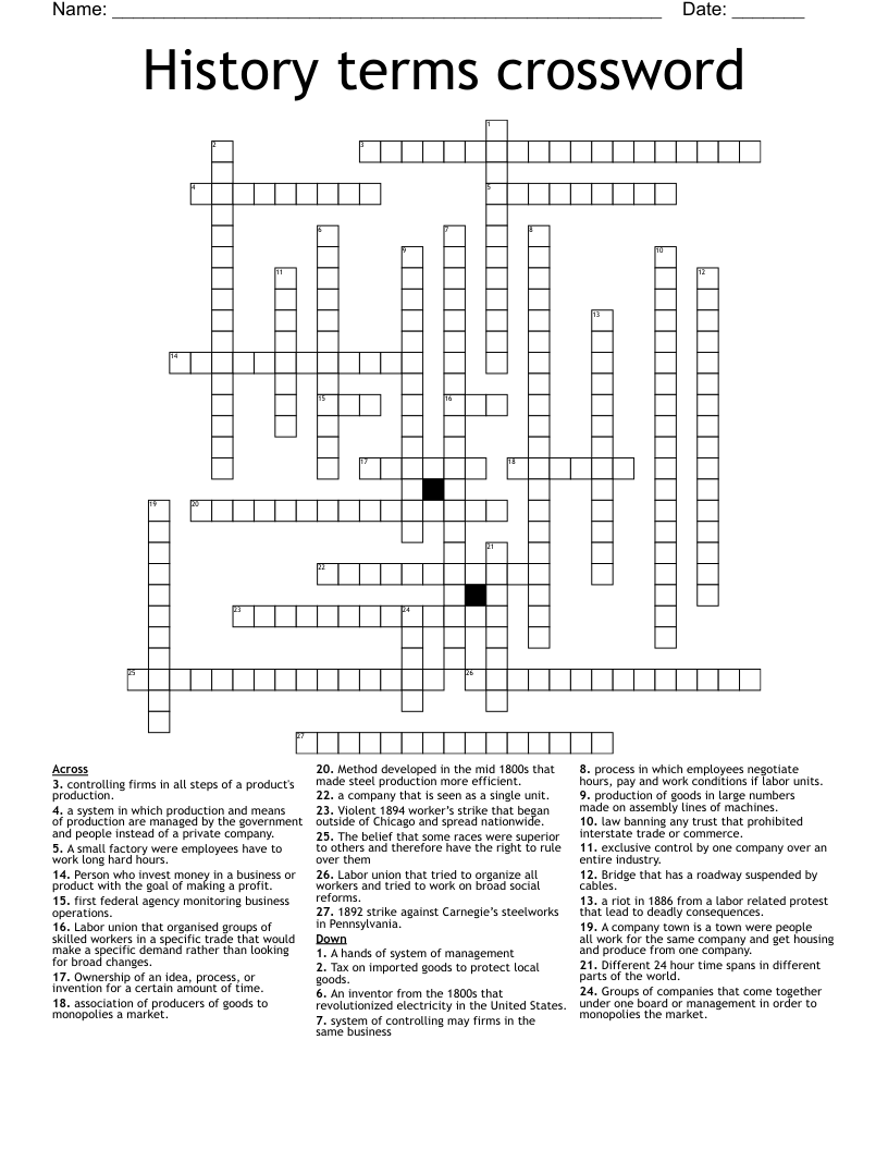 History terms crossword 