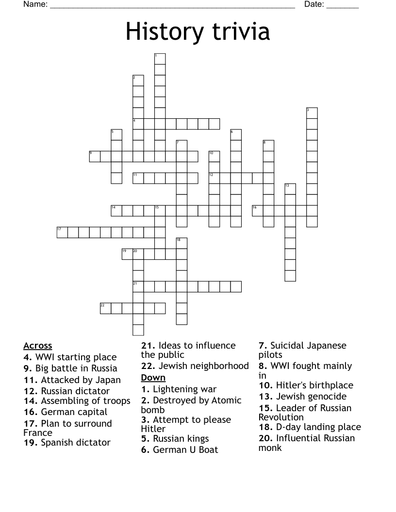 History trivia Crossword