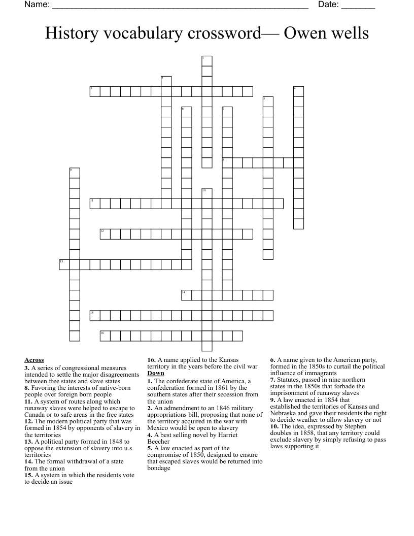 History vocabulary crossword— Owen wells 