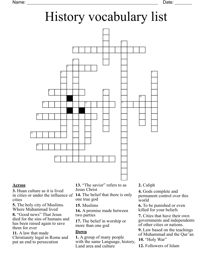 History vocabulary list Crossword