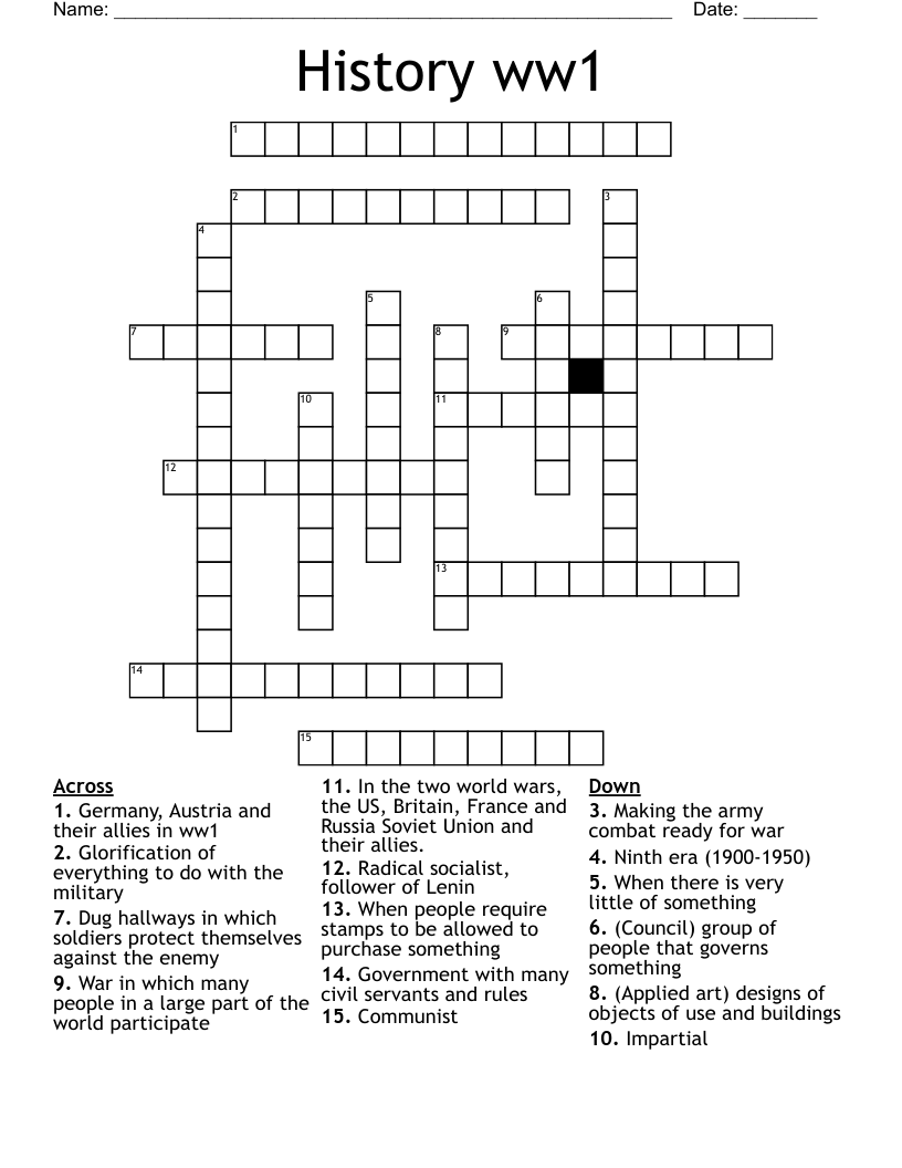 History ww1  Crossword