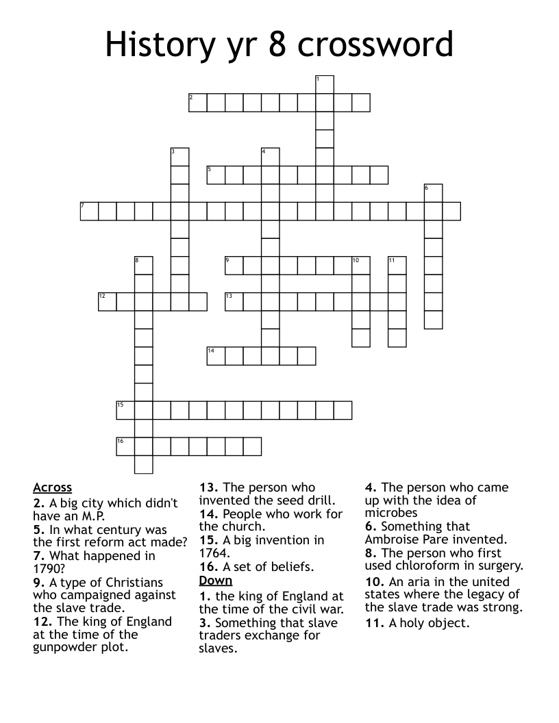 History yr 8 crossword 