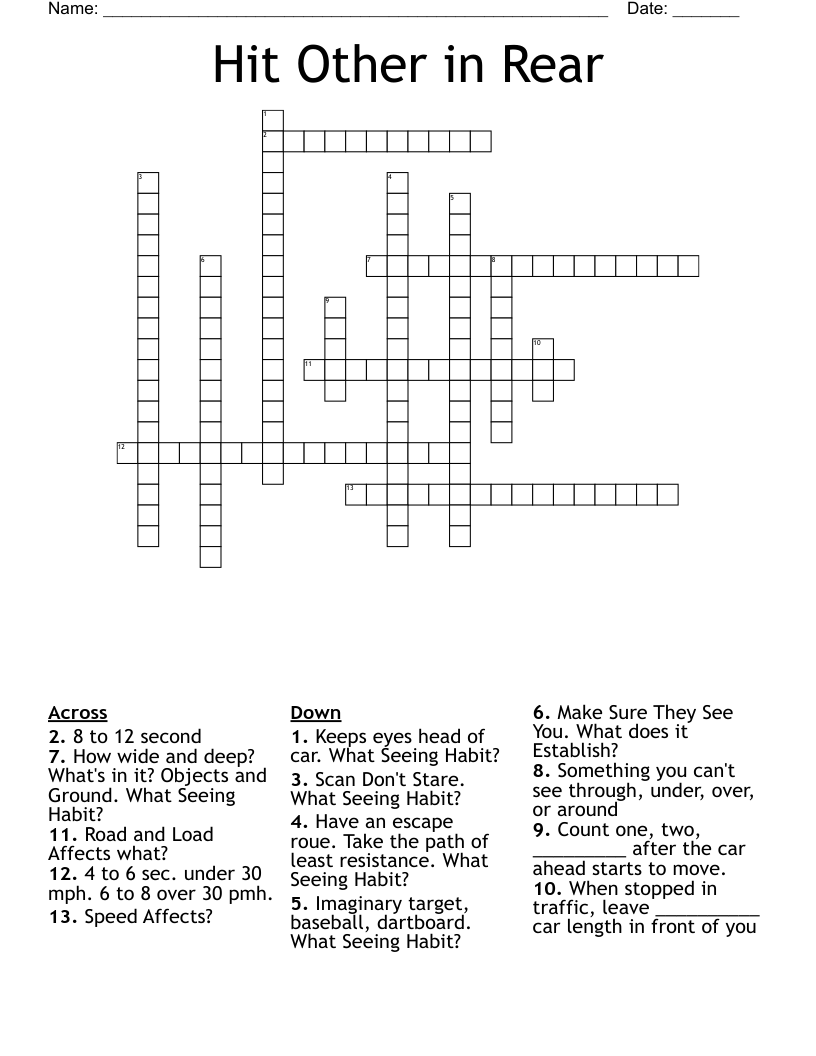 Hit Other in Rear Crossword