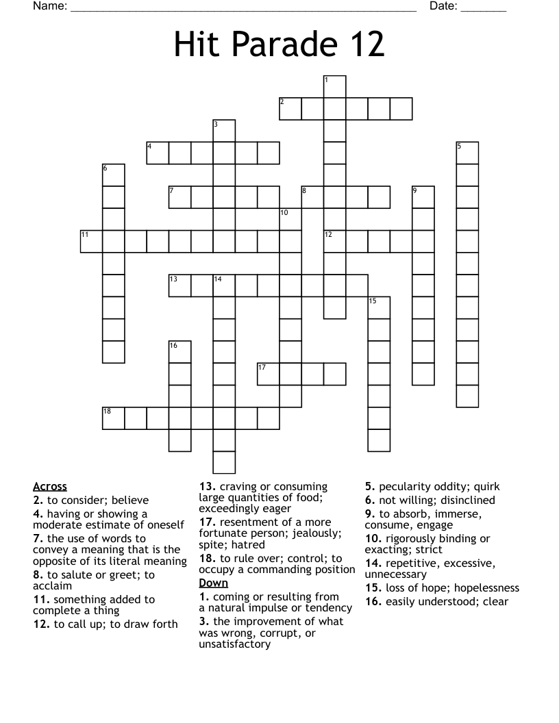 Hit Parade 12 Crossword