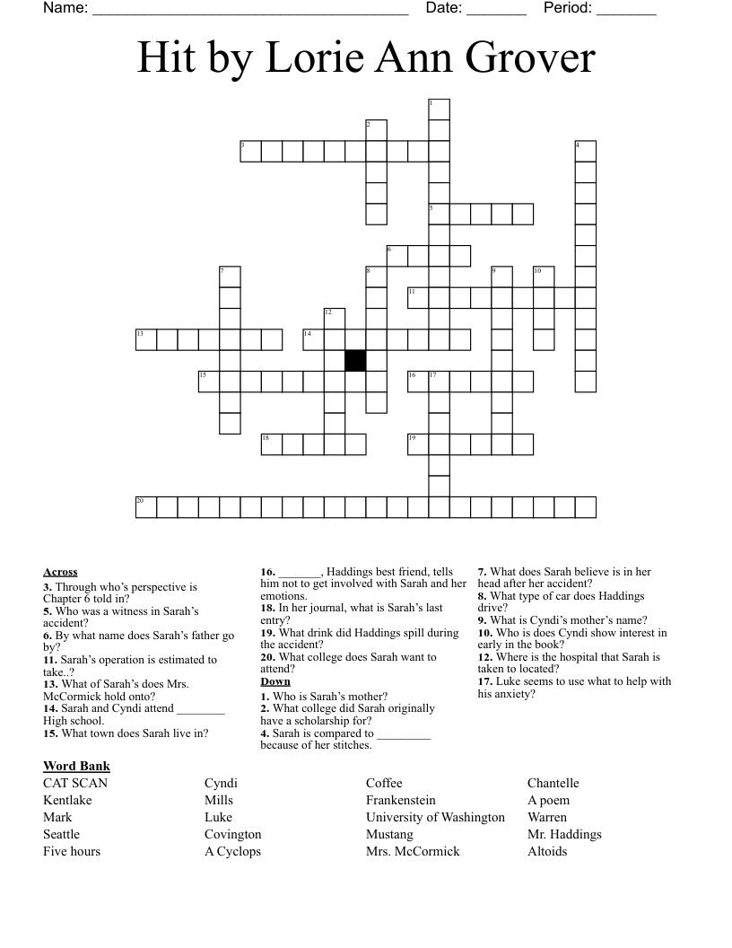 Hit by Lorie Ann Grover  Crossword