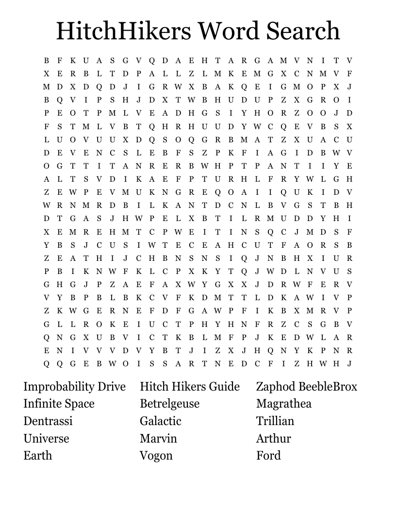 HitchHikers Word Search