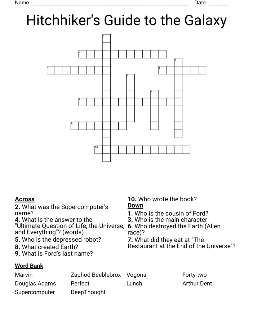 Hitchhiker's Guide to the Galaxy Crossword