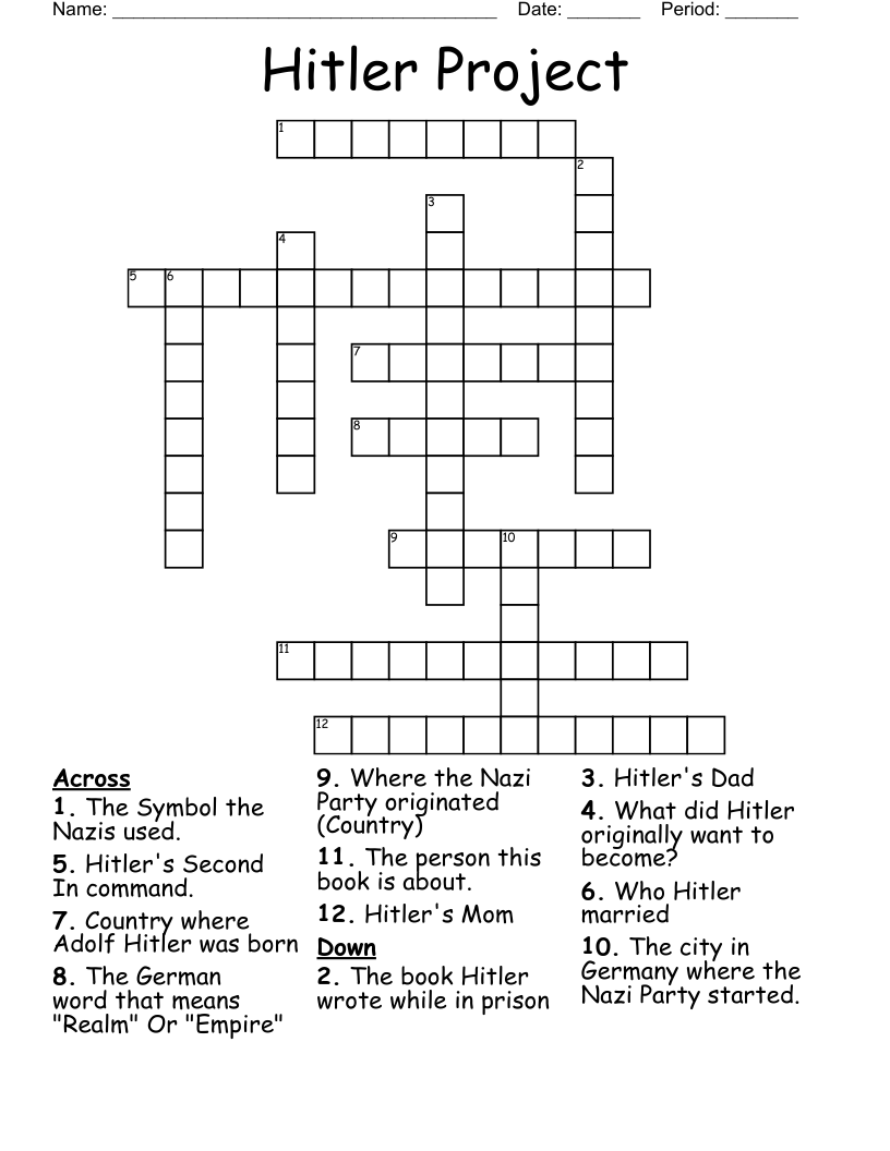 Hitler Project Crossword