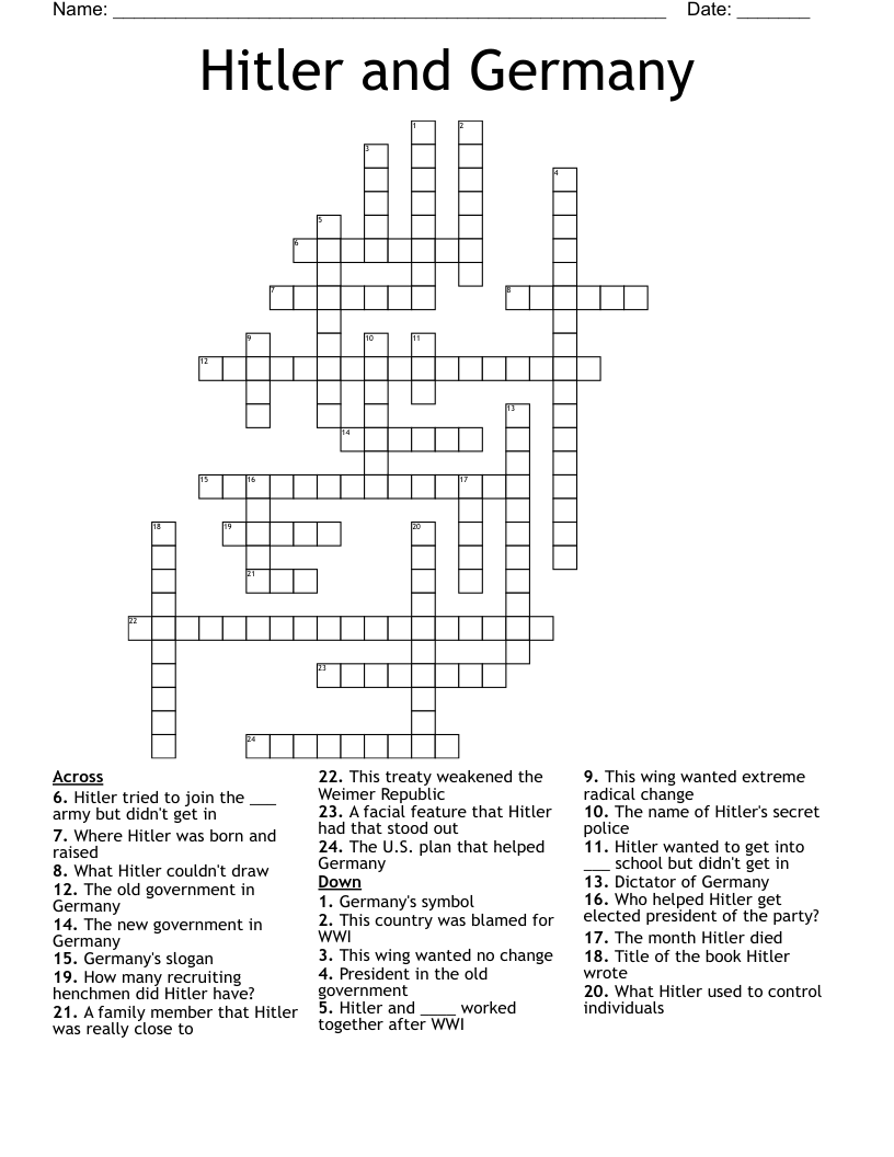 Hitler and Germany Crossword