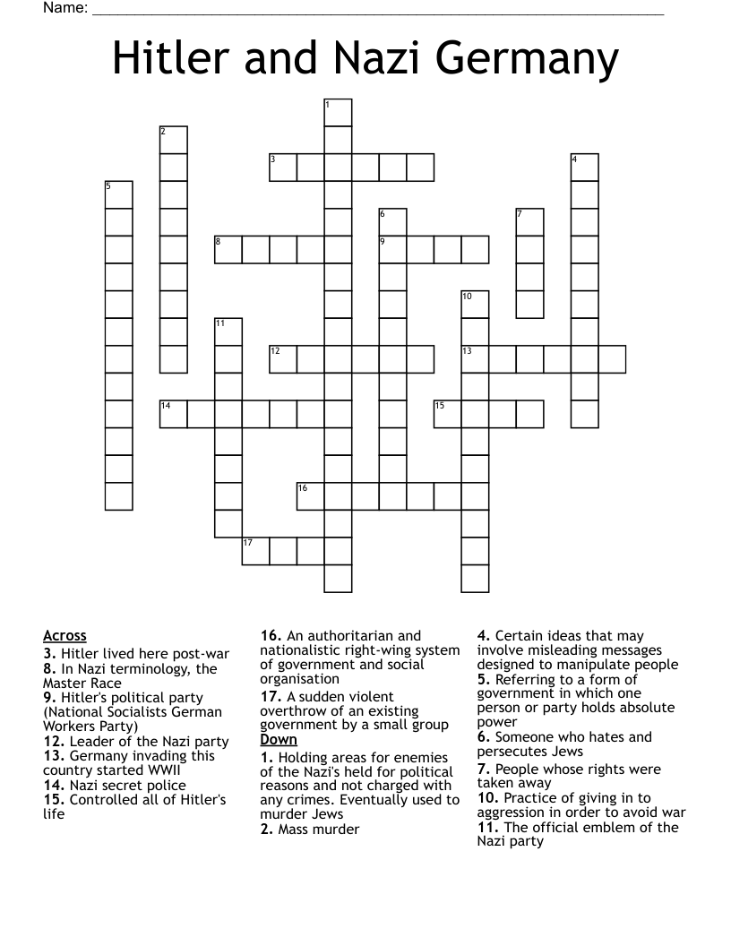 Hitler and Nazi Germany Crossword