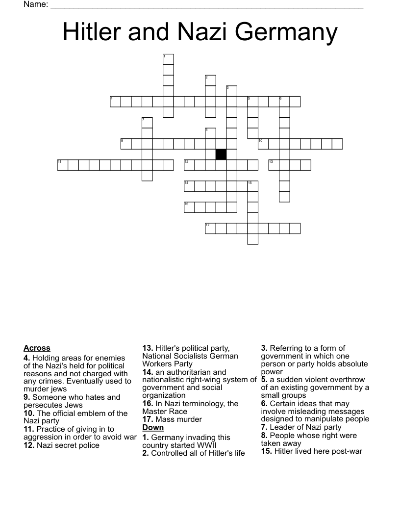 Hitler and Nazi Germany Crossword