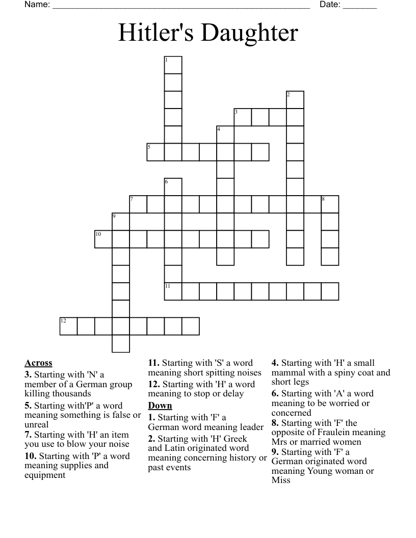 Hitler's Daughter Crossword
