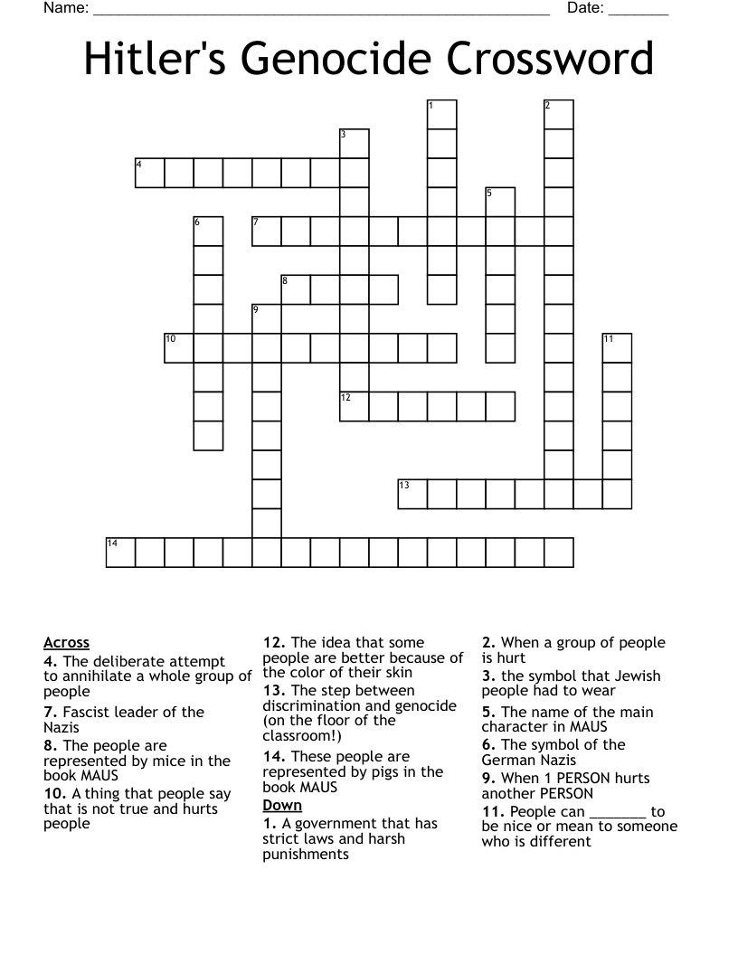Hitler's Genocide Crossword 