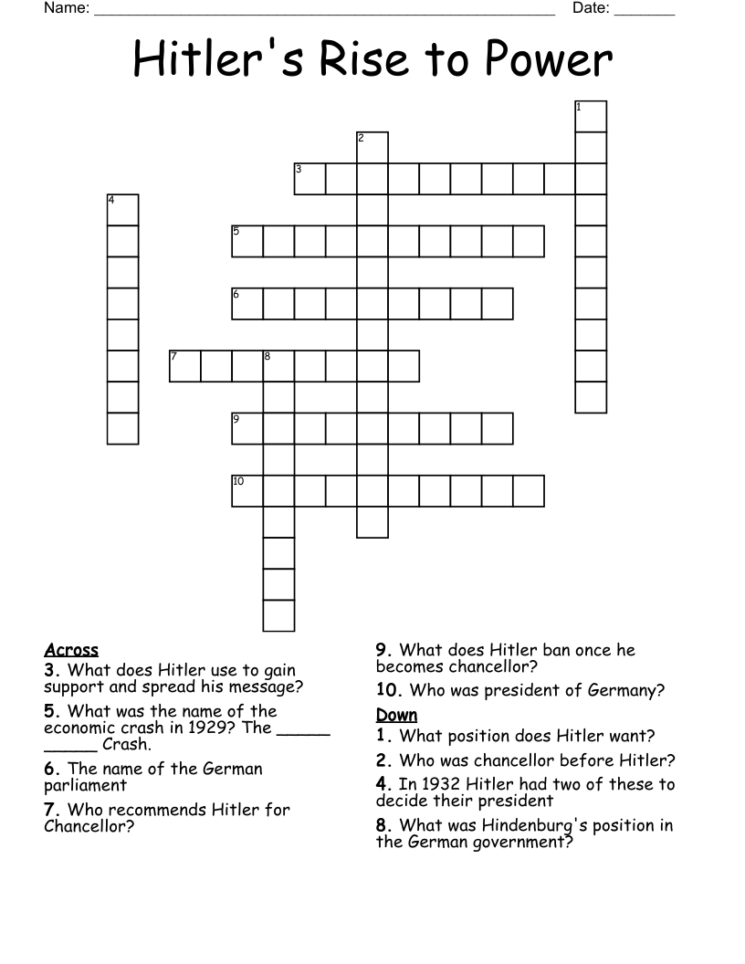 Hitler's Rise to Power Crossword