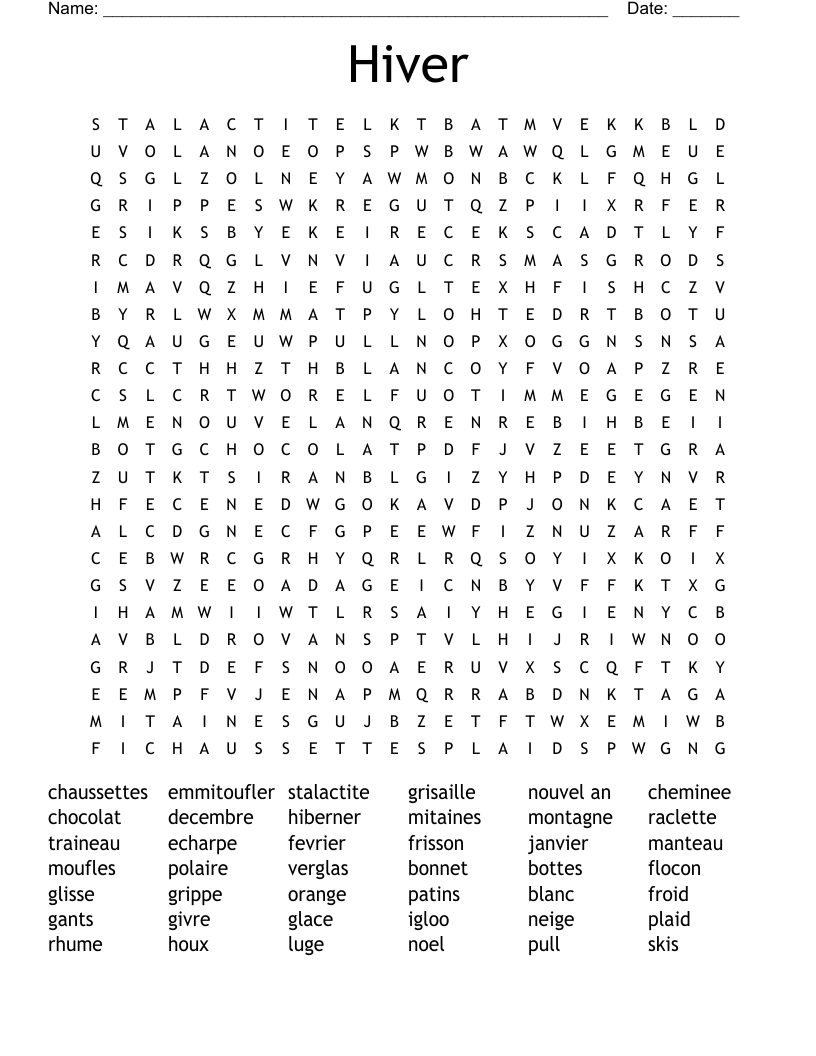 Hiver Word Search