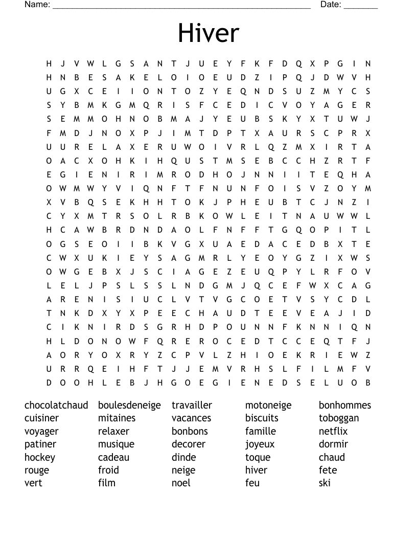 Hiver Word Search