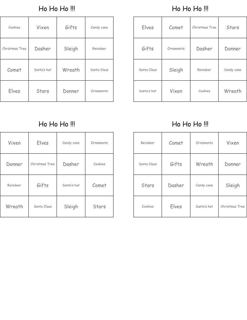 Ho Ho Ho !!! Bingo Cards