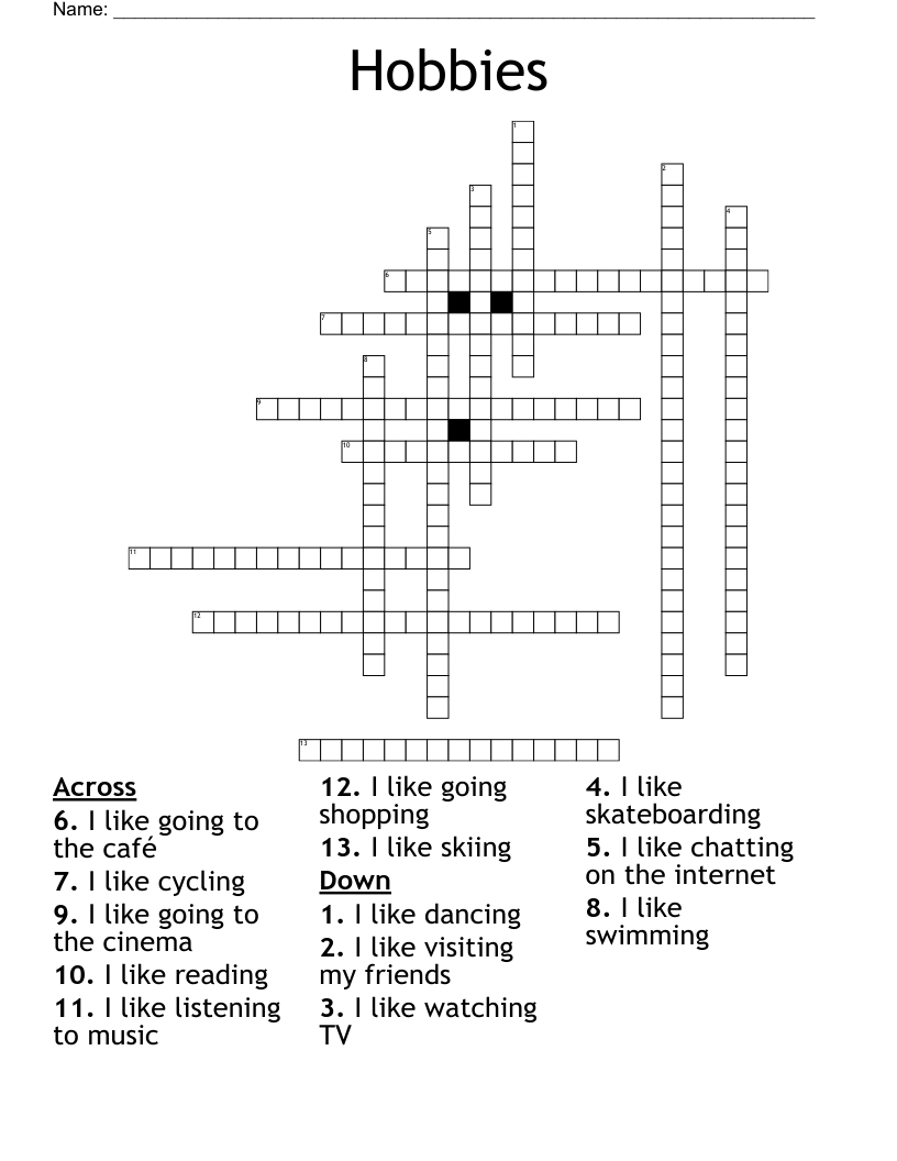 Hobbies Crossword