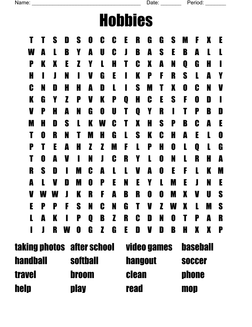 Hobbies Word Search