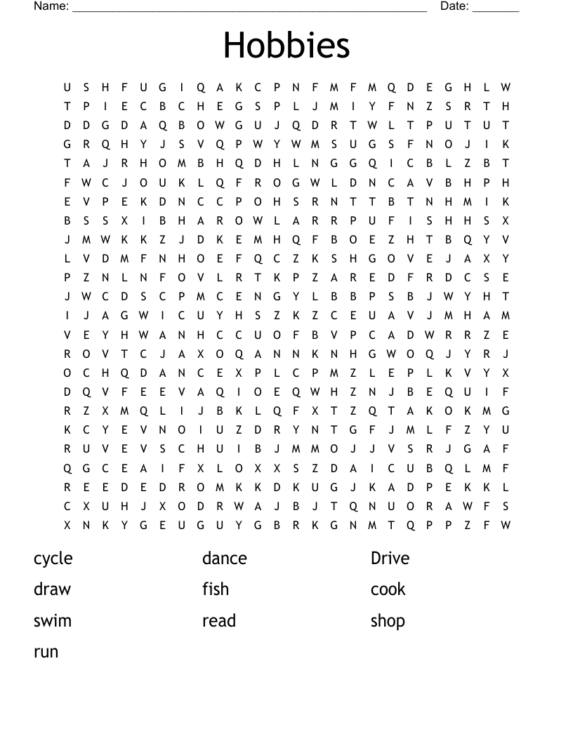Hobbies Word Search