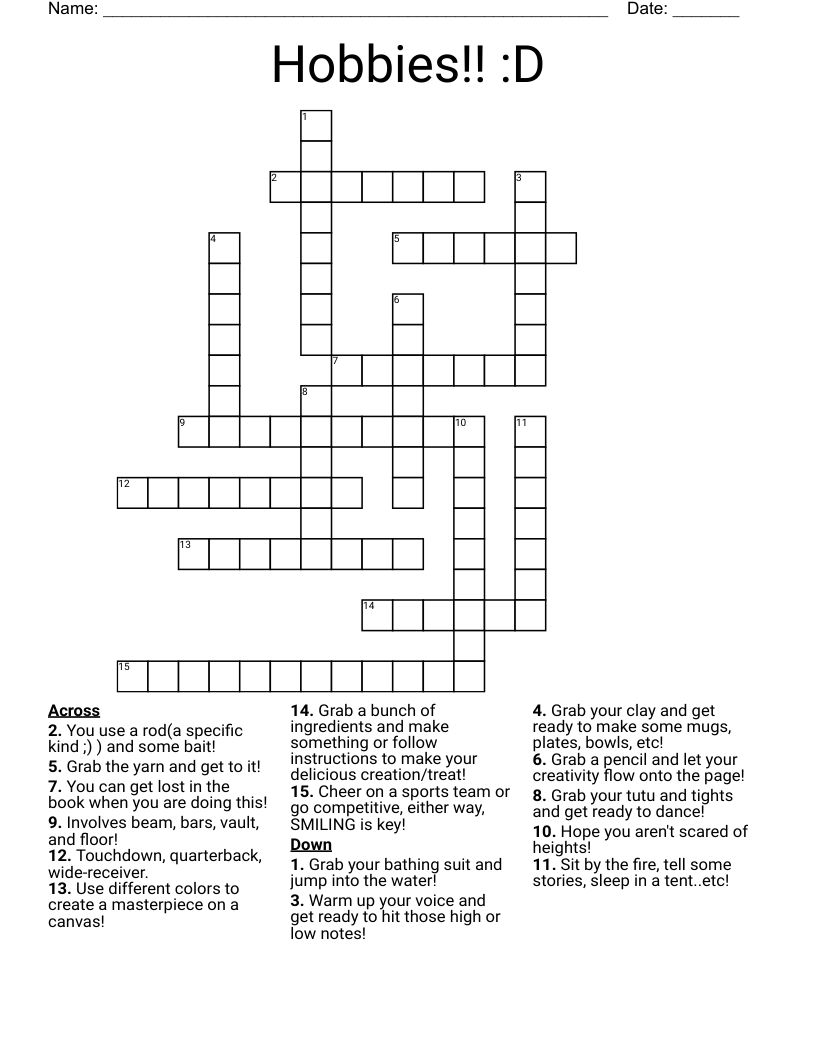 Hobbies!! :D Crossword