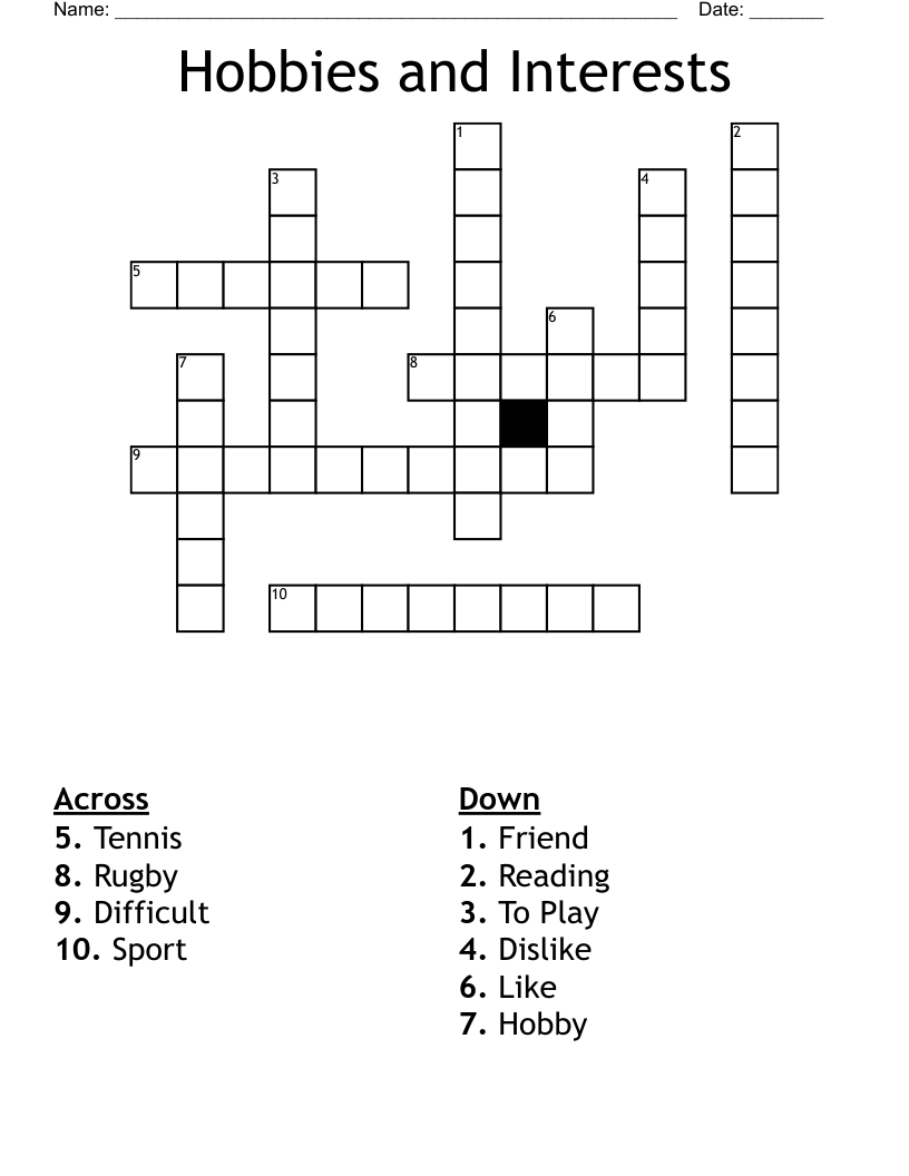 Hobbies and Interests Crossword