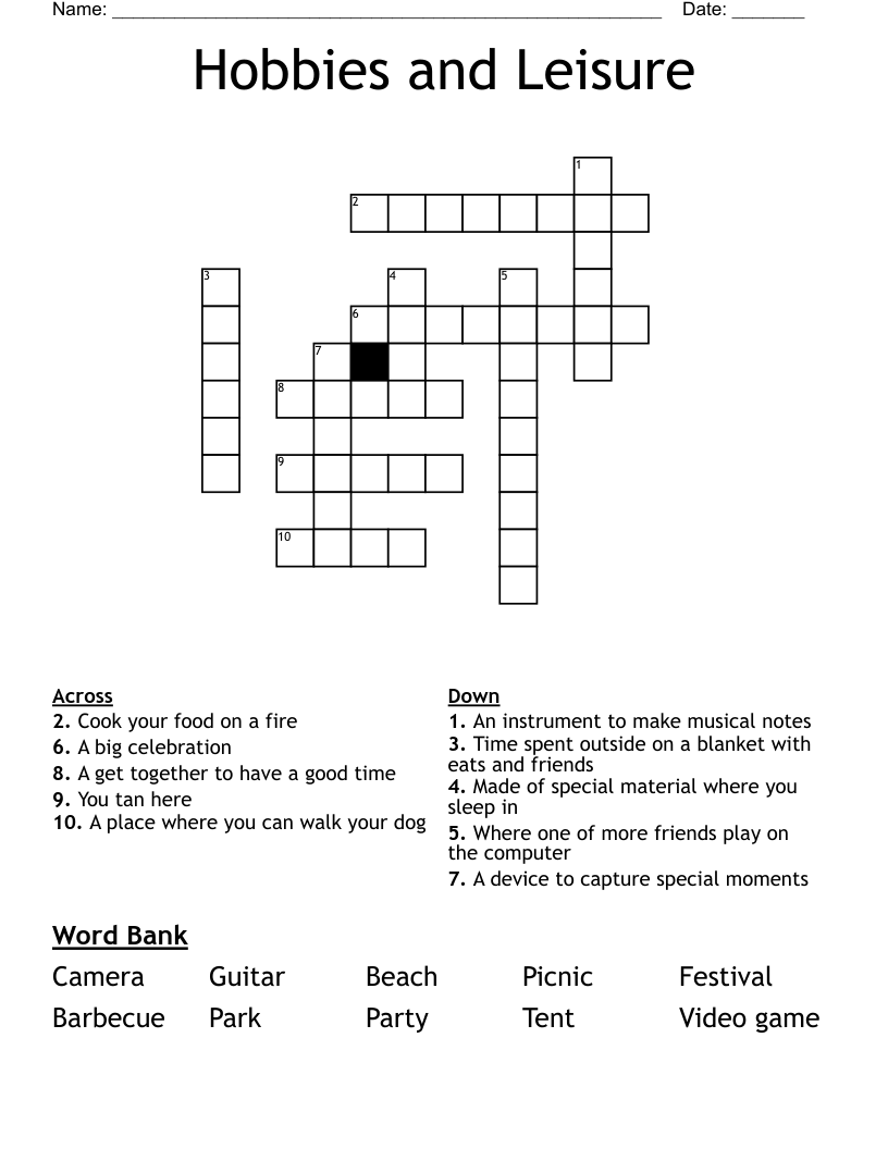 Hobbies and Leisure Crossword