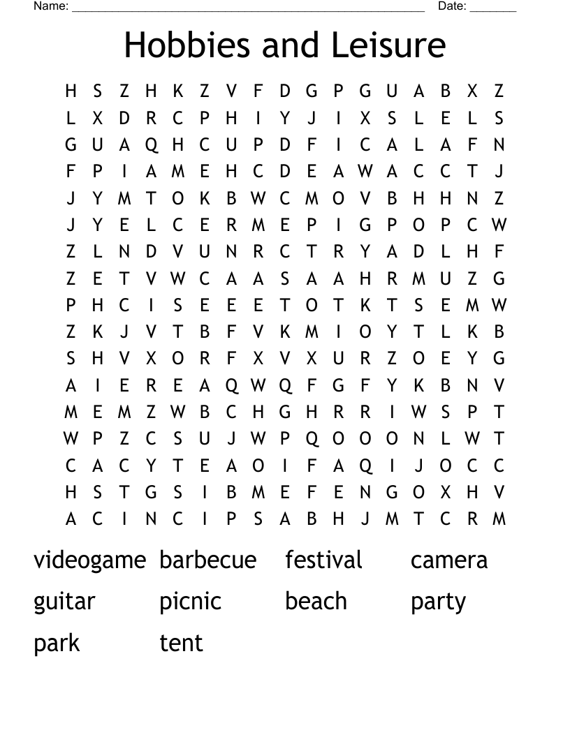Hobbies and Leisure Word Search