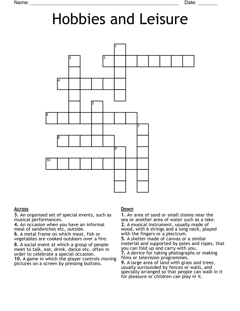 Hobbies and Leisure Crossword