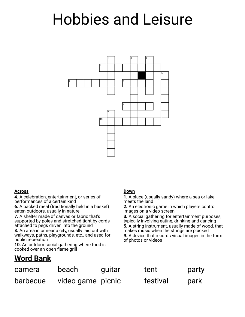 Hobbies and Leisure Crossword