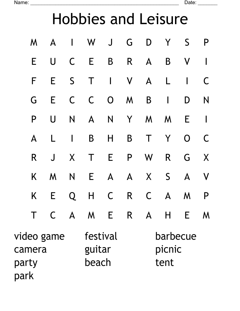 Hobbies and Leisure Word Search