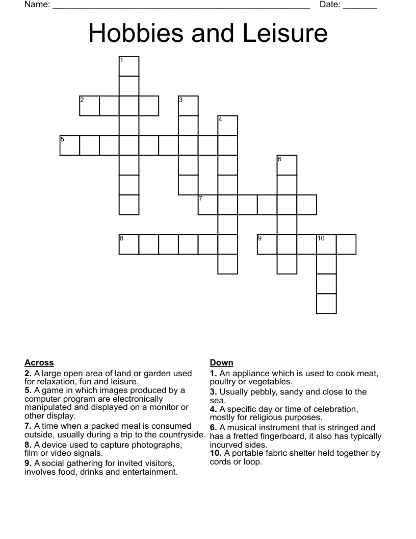 Hobbies and Leisure Crossword