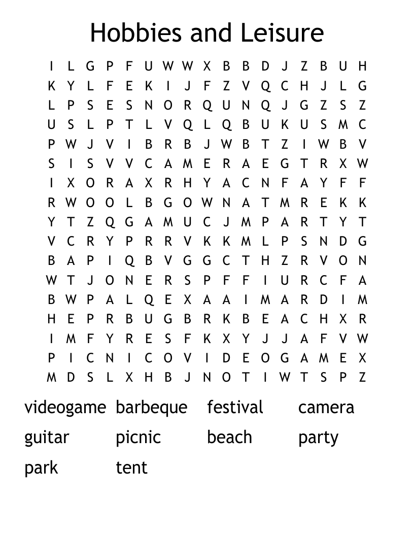 Hobbies and Leisure Word Search
