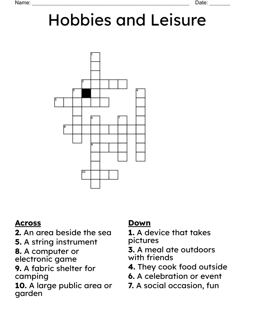 Hobbies and Leisure Crossword