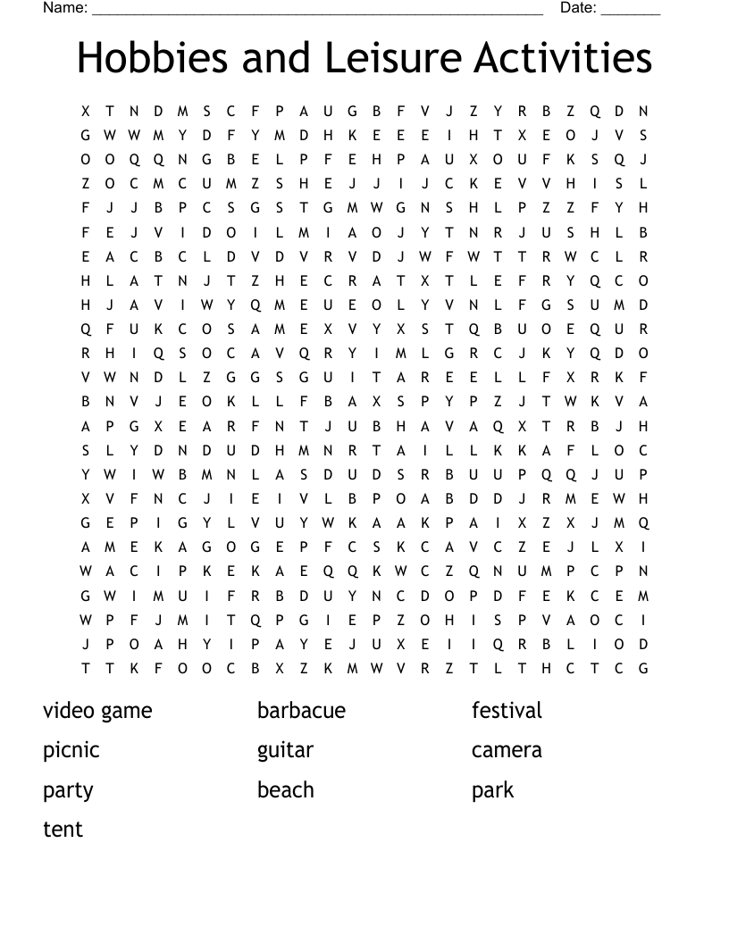 Hobbies and Leisure Activities Word Search