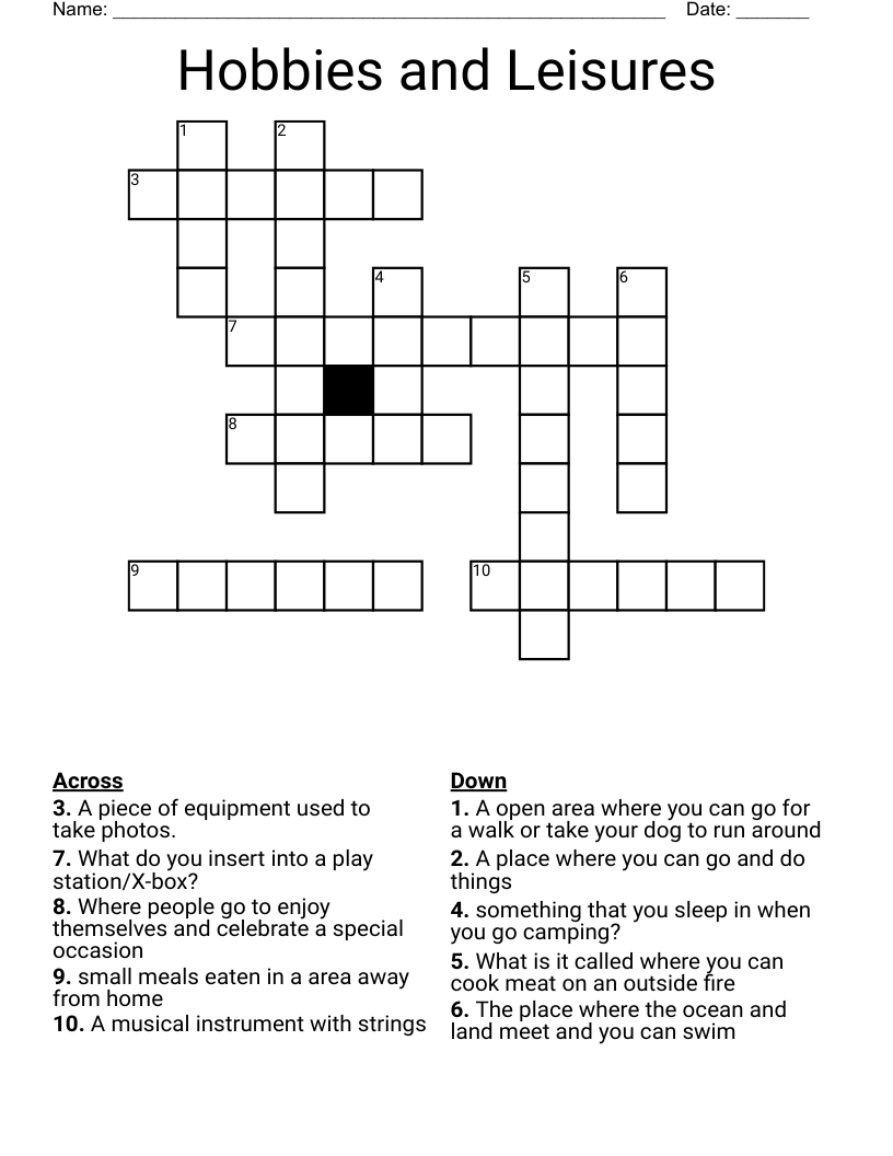 Hobbies and Leisures Crossword
