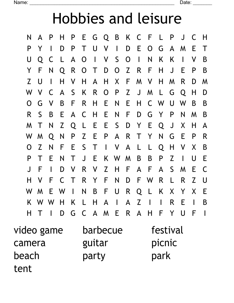 Hobbies and leisure Word Search