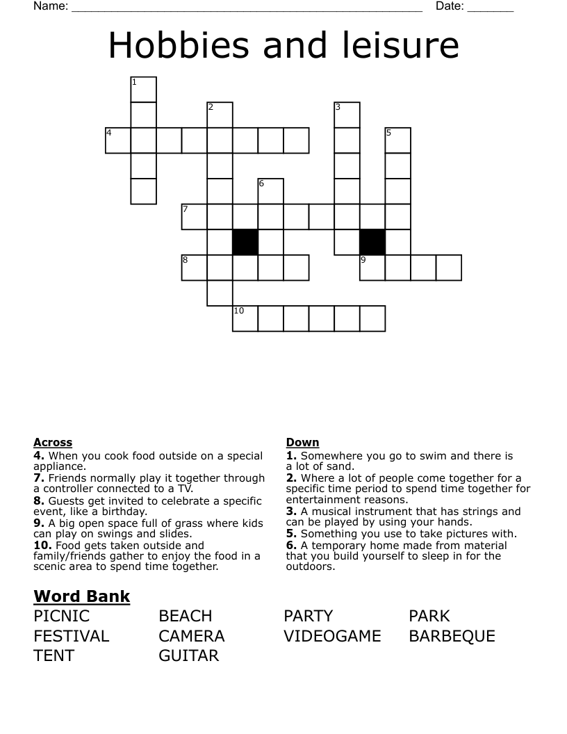 Hobbies and leisure Crossword